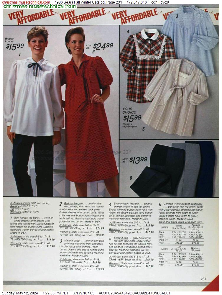 1986 Sears Fall Winter Catalog, Page 231