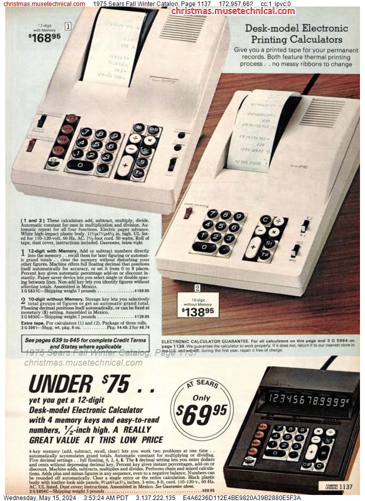 1975 Sears Fall Winter Catalog, Page 1137