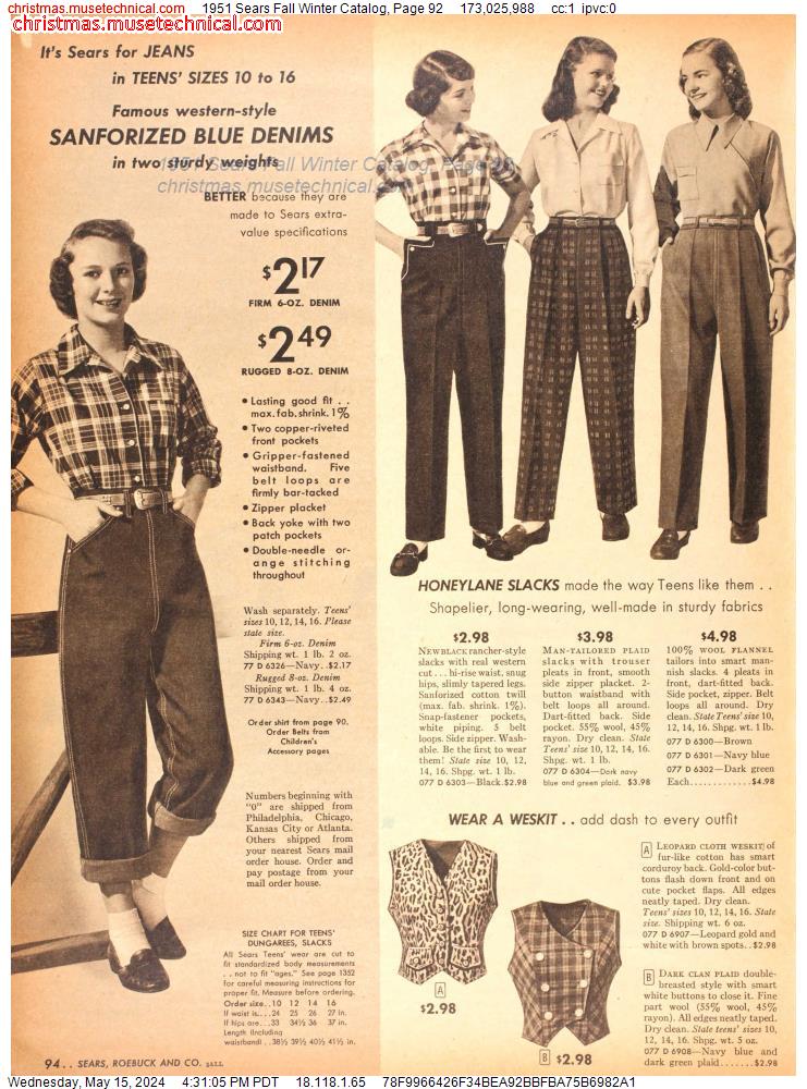 1951 Sears Fall Winter Catalog, Page 92