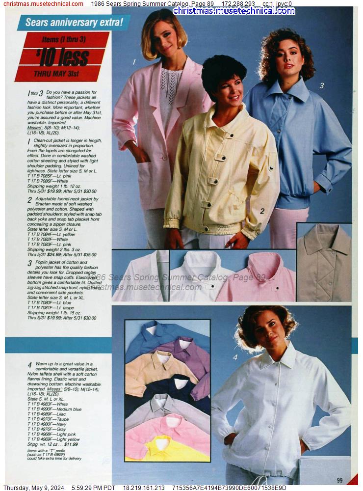 1986 Sears Spring Summer Catalog, Page 89