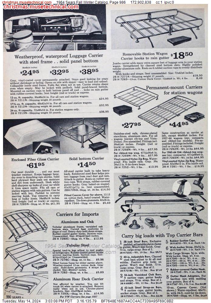 1964 Sears Fall Winter Catalog, Page 986