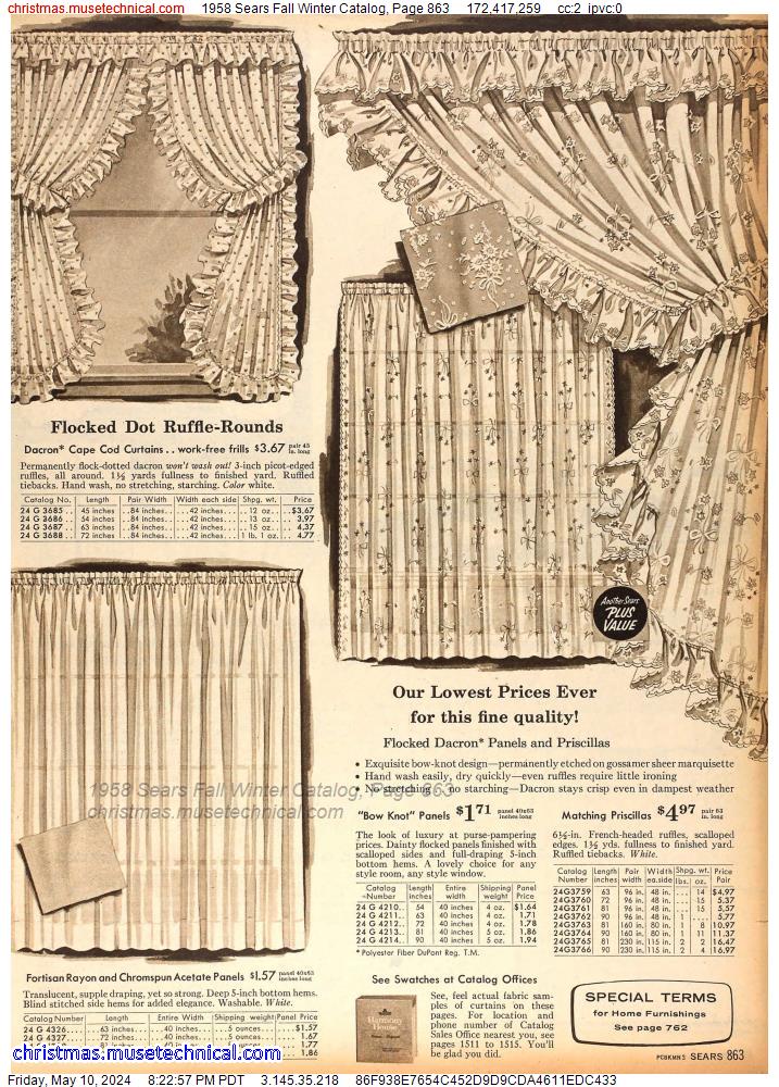 1958 Sears Fall Winter Catalog, Page 863