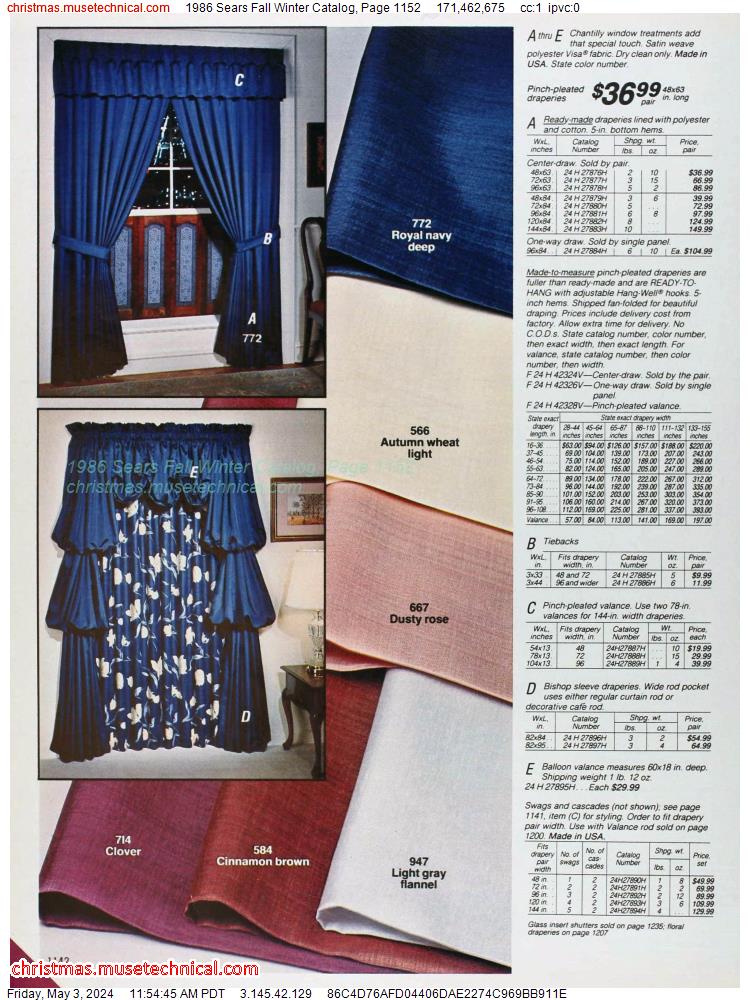 1986 Sears Fall Winter Catalog, Page 1152