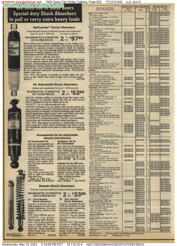 1980 Sears Fall Winter Catalog, Page 852