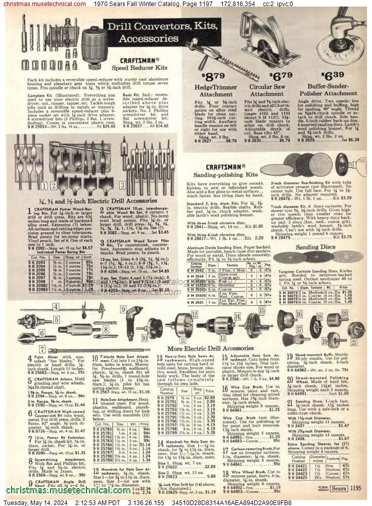 1970 Sears Fall Winter Catalog, Page 1197