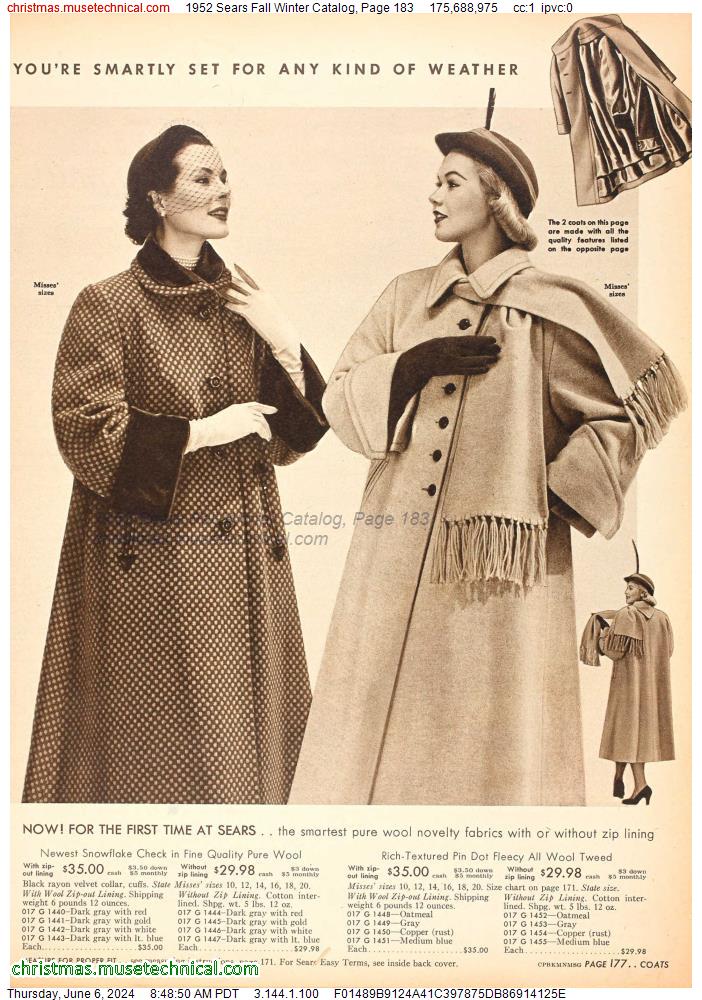 1952 Sears Fall Winter Catalog, Page 183