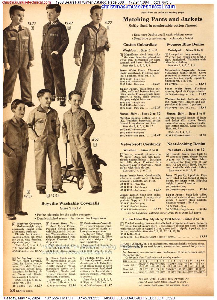 1958 Sears Fall Winter Catalog, Page 500