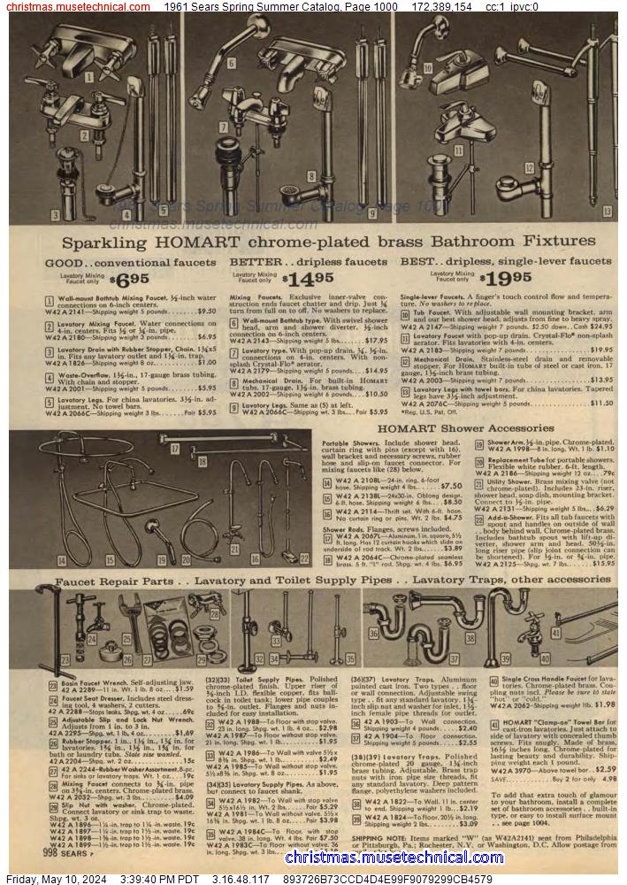 1961 Sears Spring Summer Catalog, Page 1000