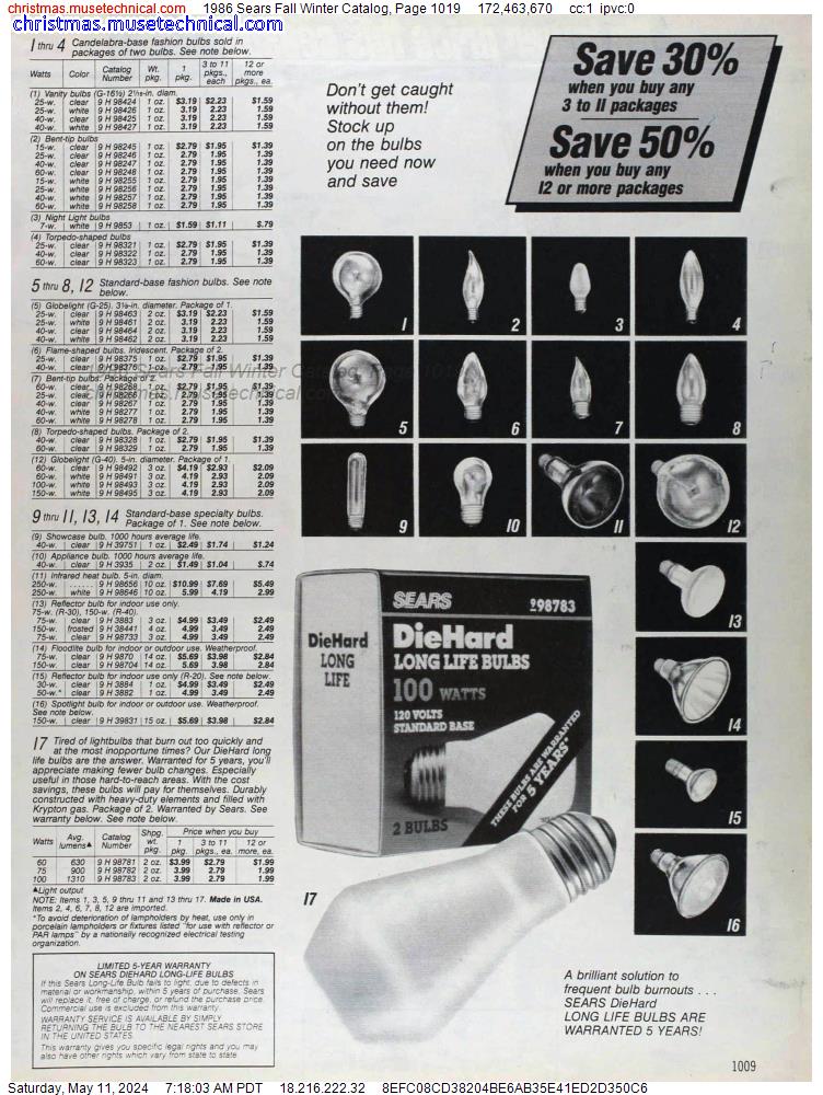 1986 Sears Fall Winter Catalog, Page 1019