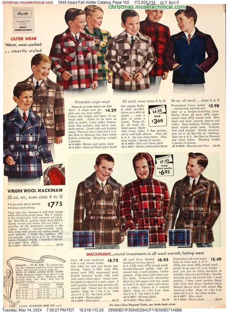 1949 Sears Fall Winter Catalog, Page 102