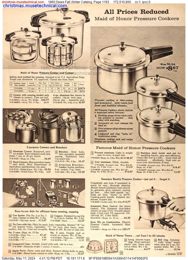 1960 Sears Fall Winter Catalog, Page 1193