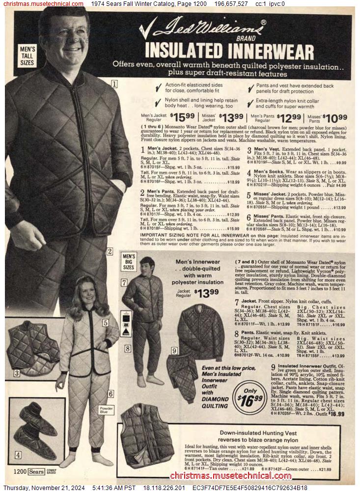 1974 Sears Fall Winter Catalog, Page 1200