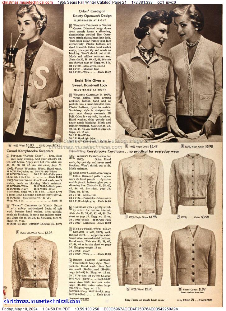 1955 Sears Fall Winter Catalog, Page 21