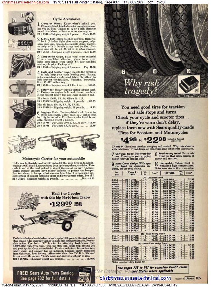 1970 Sears Fall Winter Catalog, Page 837