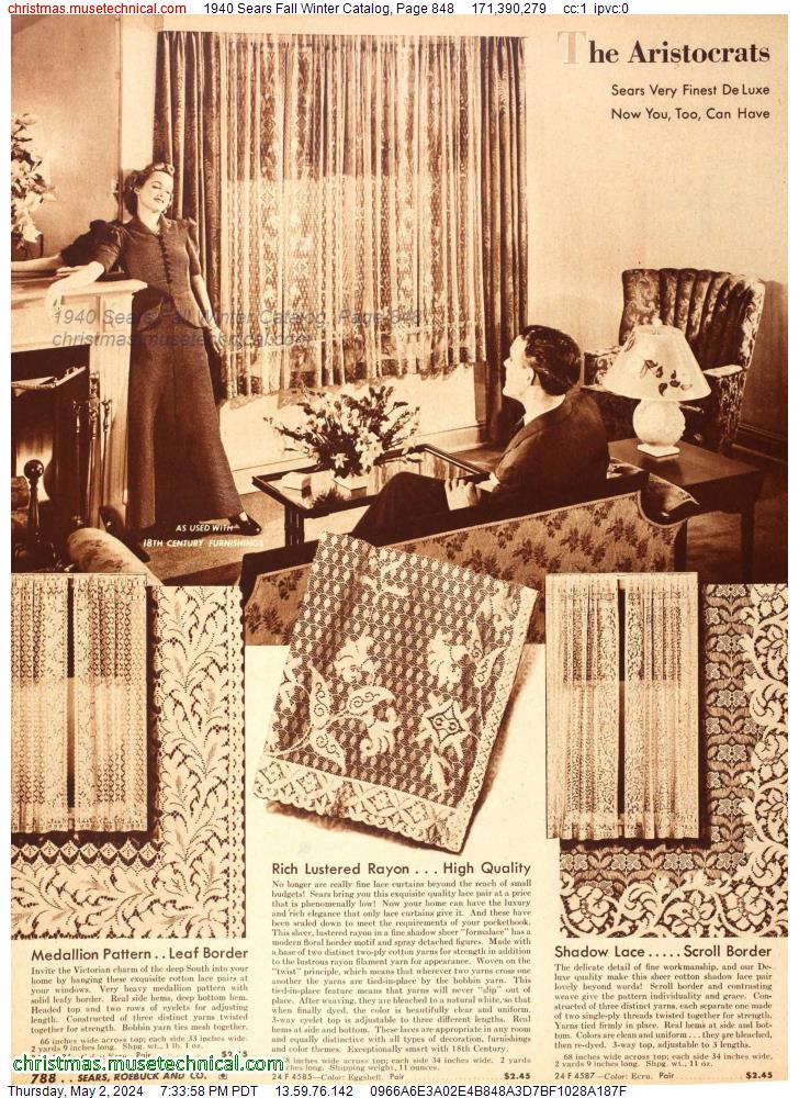 1940 Sears Fall Winter Catalog, Page 848