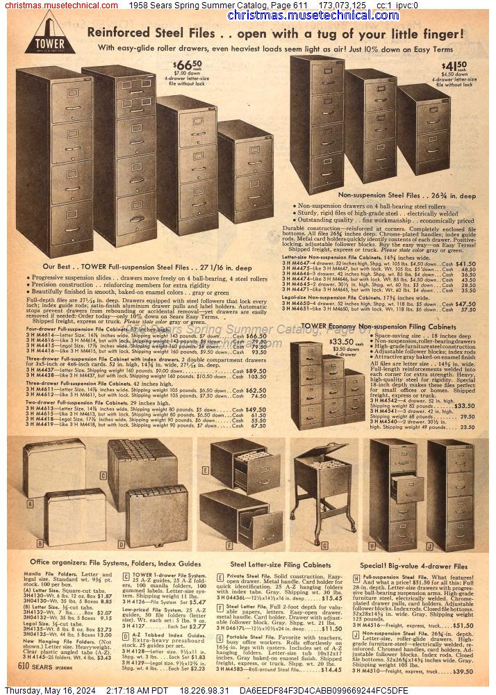 1958 Sears Spring Summer Catalog, Page 611