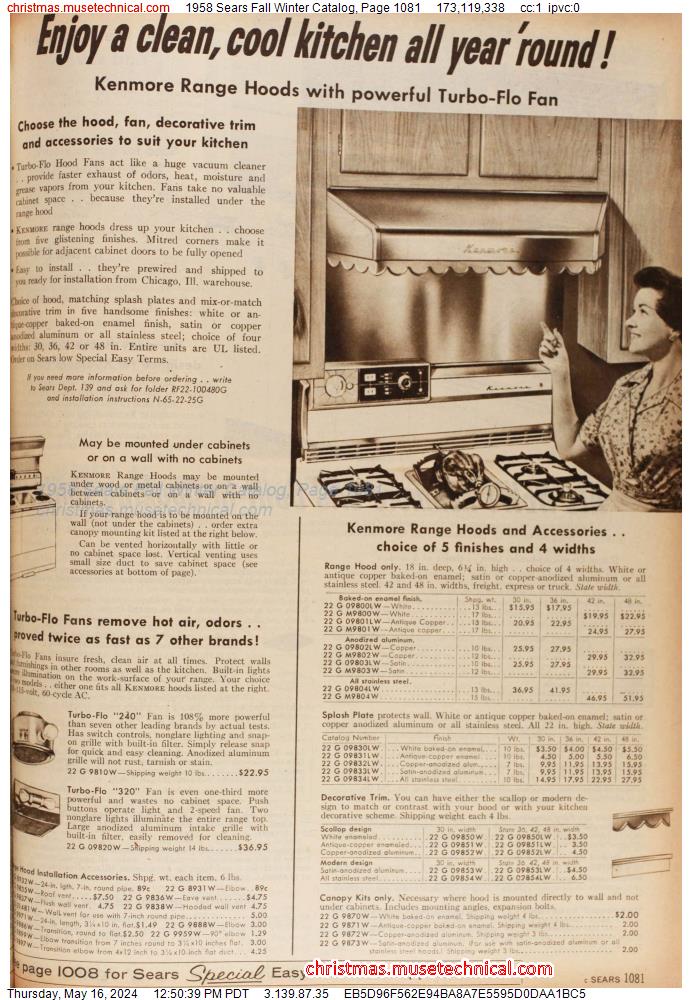1958 Sears Fall Winter Catalog, Page 1081