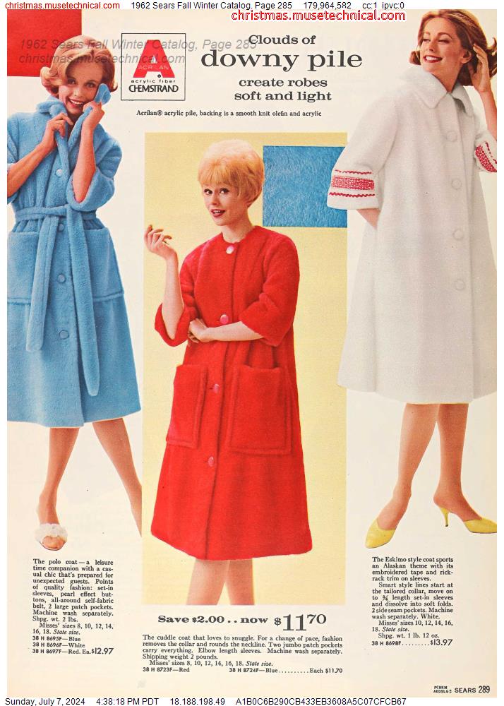 1962 Sears Fall Winter Catalog, Page 285