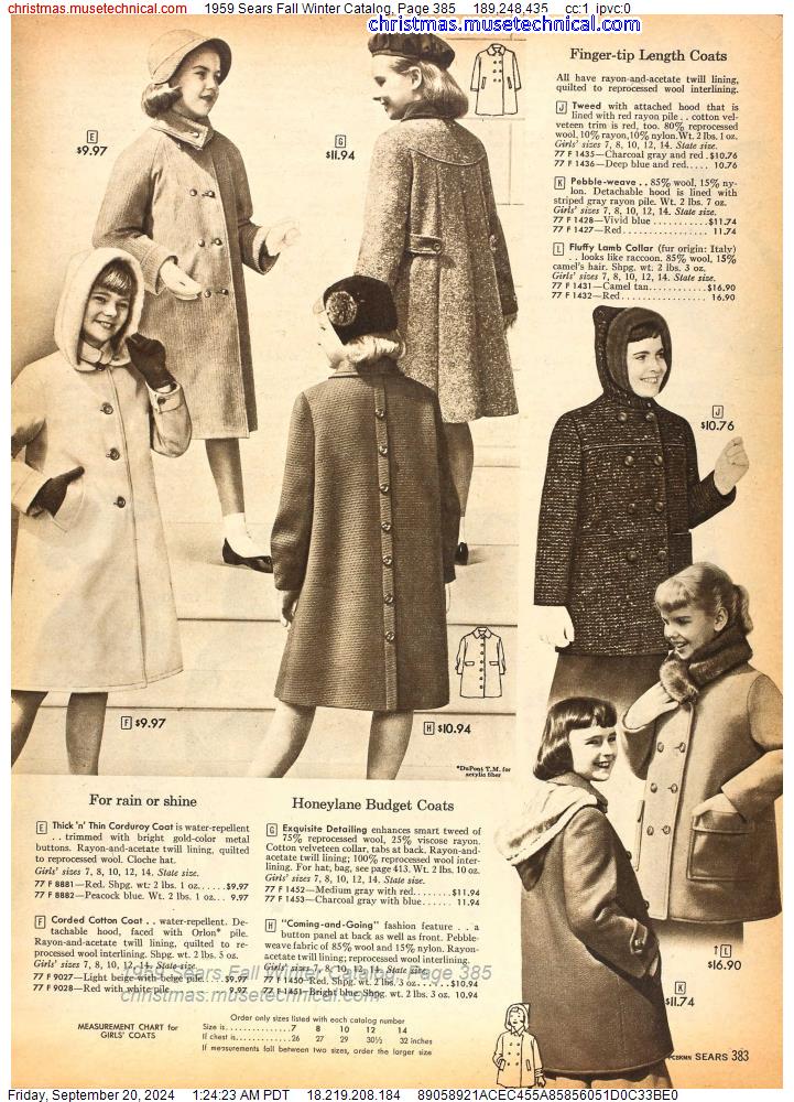 1959 Sears Fall Winter Catalog, Page 385