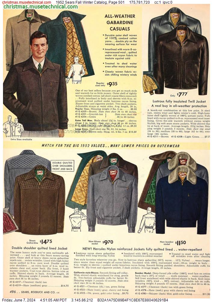 1952 Sears Fall Winter Catalog, Page 501