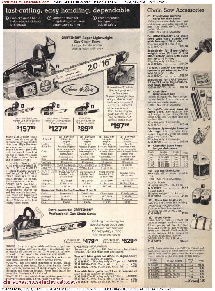 1981 Sears Fall Winter Catalog, Page 985