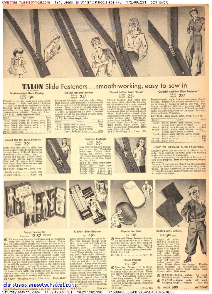 1943 Sears Fall Winter Catalog, Page 776