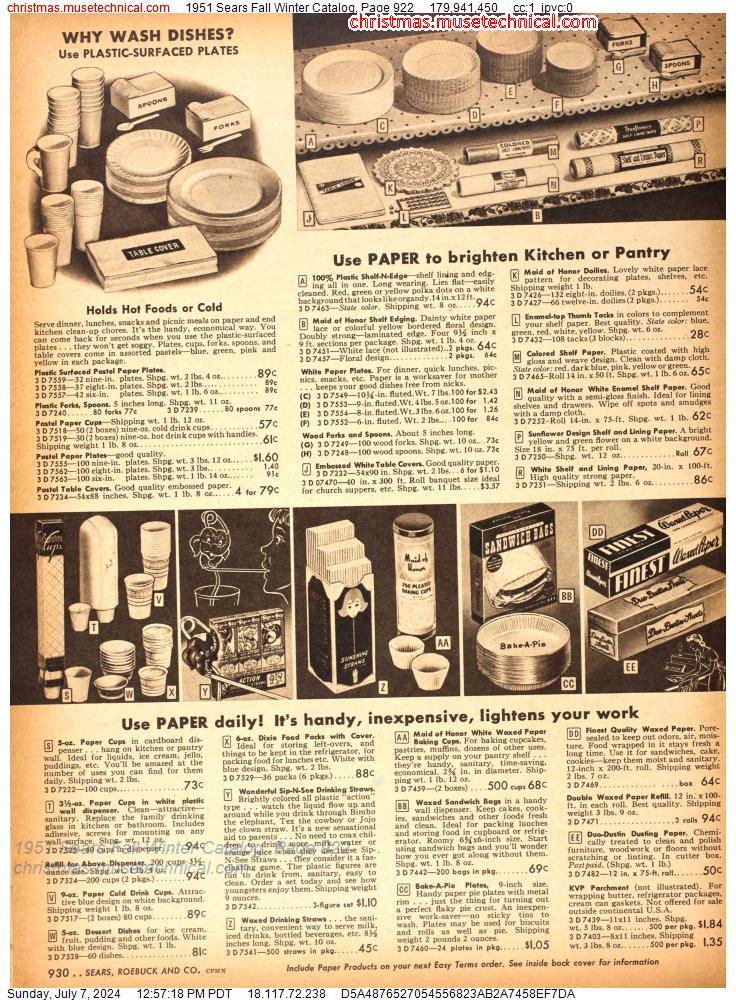 1951 Sears Fall Winter Catalog, Page 922
