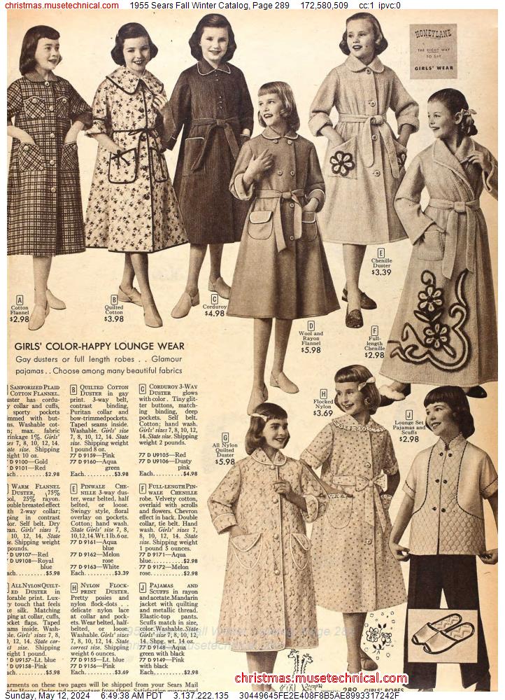 1955 Sears Fall Winter Catalog, Page 289