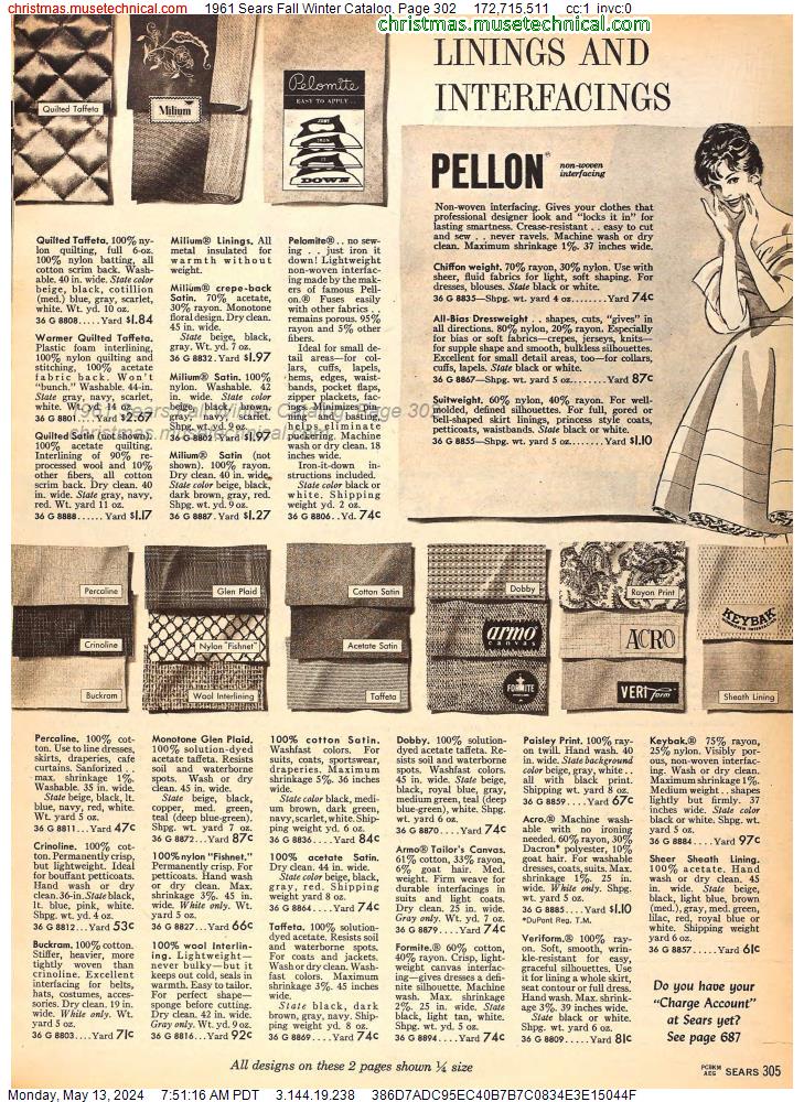 1961 Sears Fall Winter Catalog, Page 302