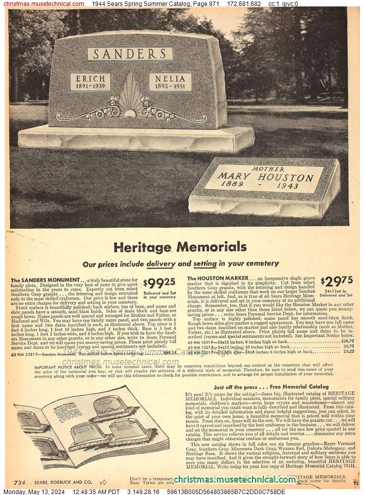 1944 Sears Spring Summer Catalog, Page 871