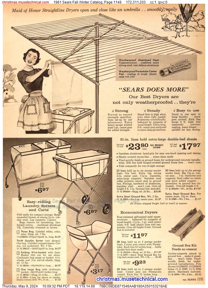1961 Sears Fall Winter Catalog, Page 1148