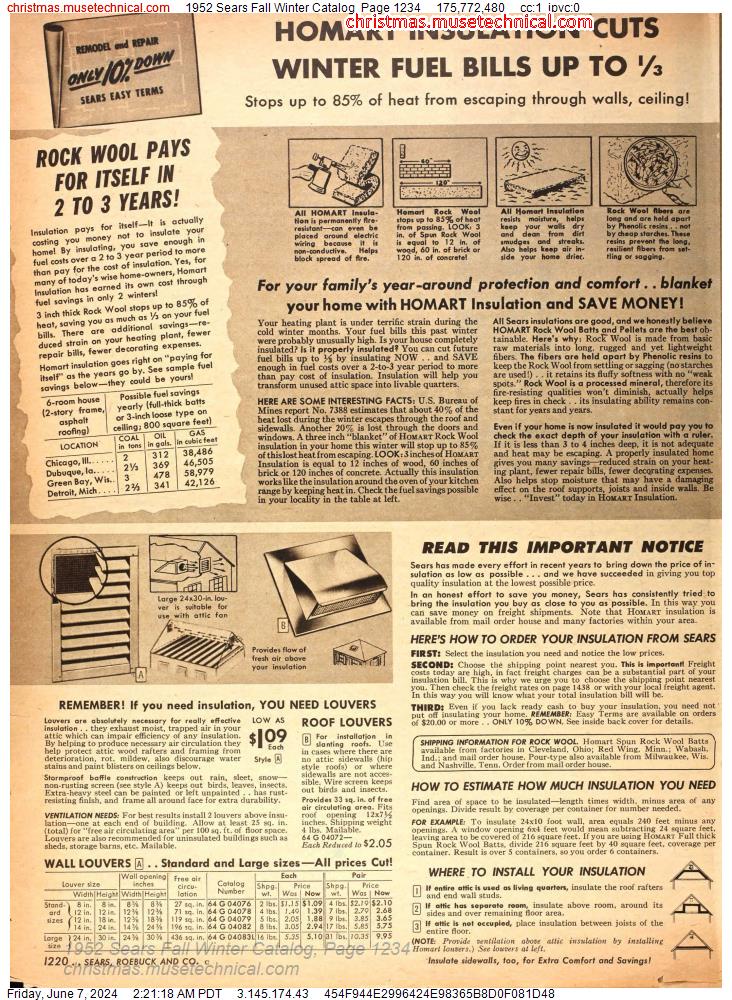 1952 Sears Fall Winter Catalog, Page 1234