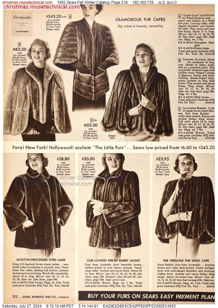 1952 Sears Fall Winter Catalog, Page 218