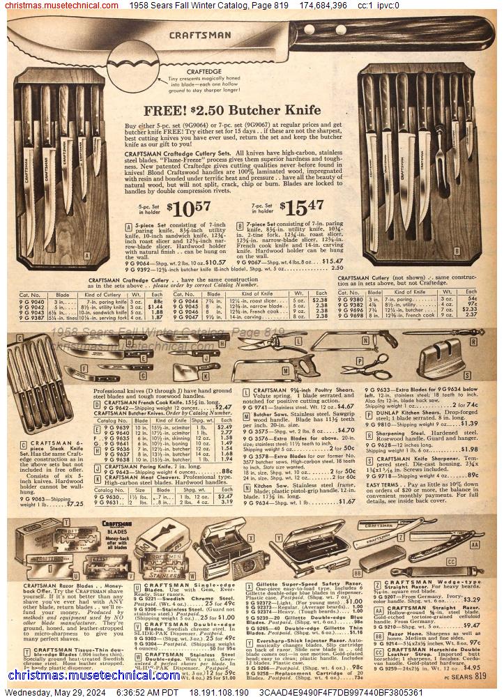 1958 Sears Fall Winter Catalog, Page 819