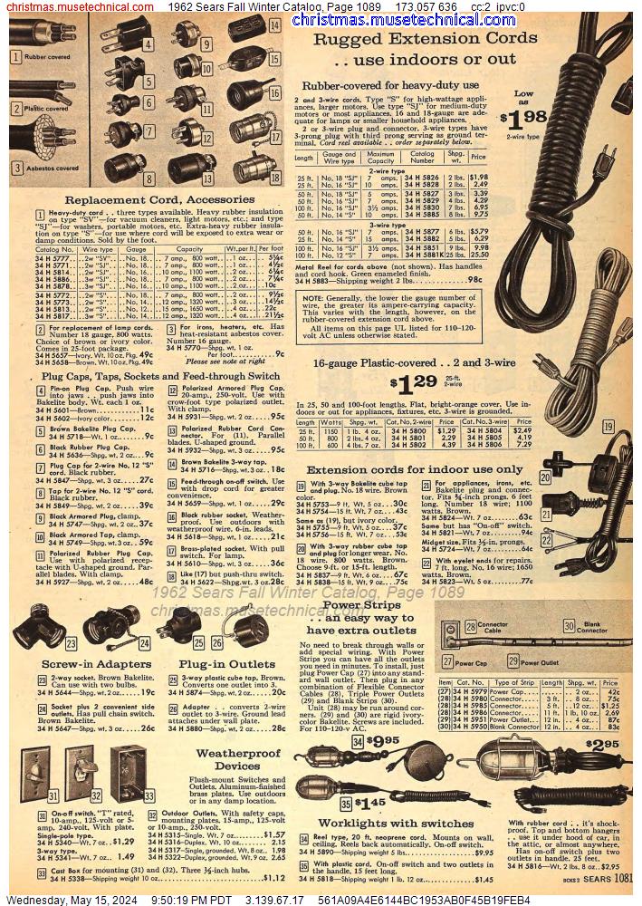 1962 Sears Fall Winter Catalog, Page 1089