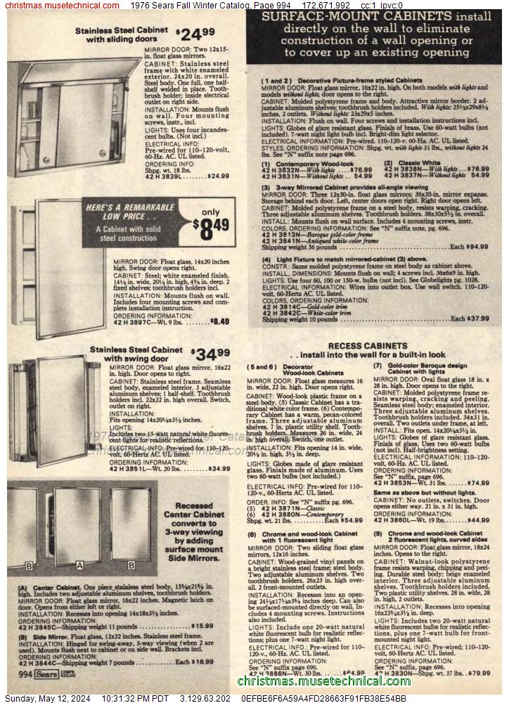 1976 Sears Fall Winter Catalog, Page 994