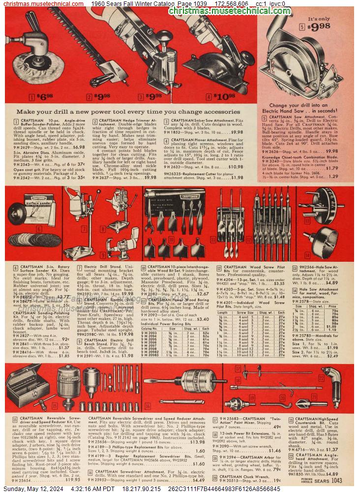 1960 Sears Fall Winter Catalog, Page 1039