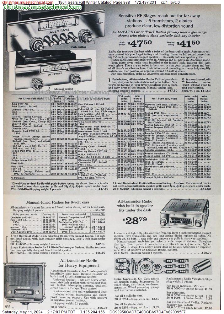 1964 Sears Fall Winter Catalog, Page 988