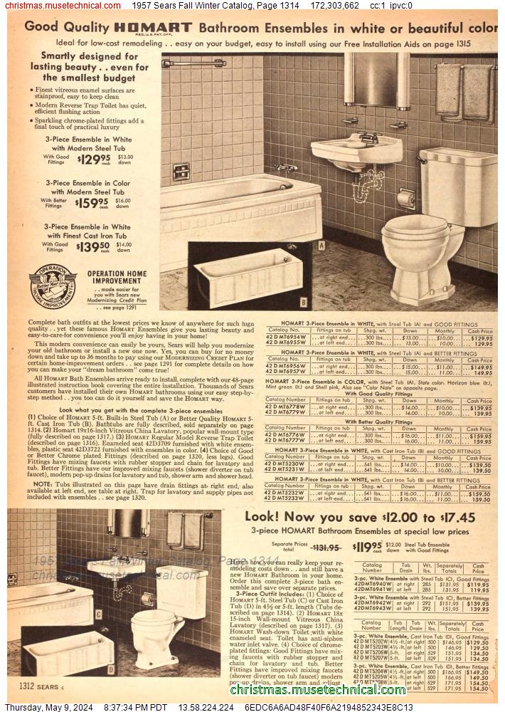 1957 Sears Fall Winter Catalog, Page 1314