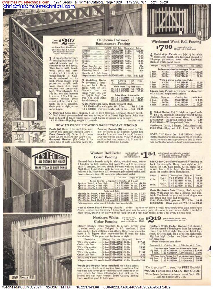 1971 Sears Fall Winter Catalog, Page 1020
