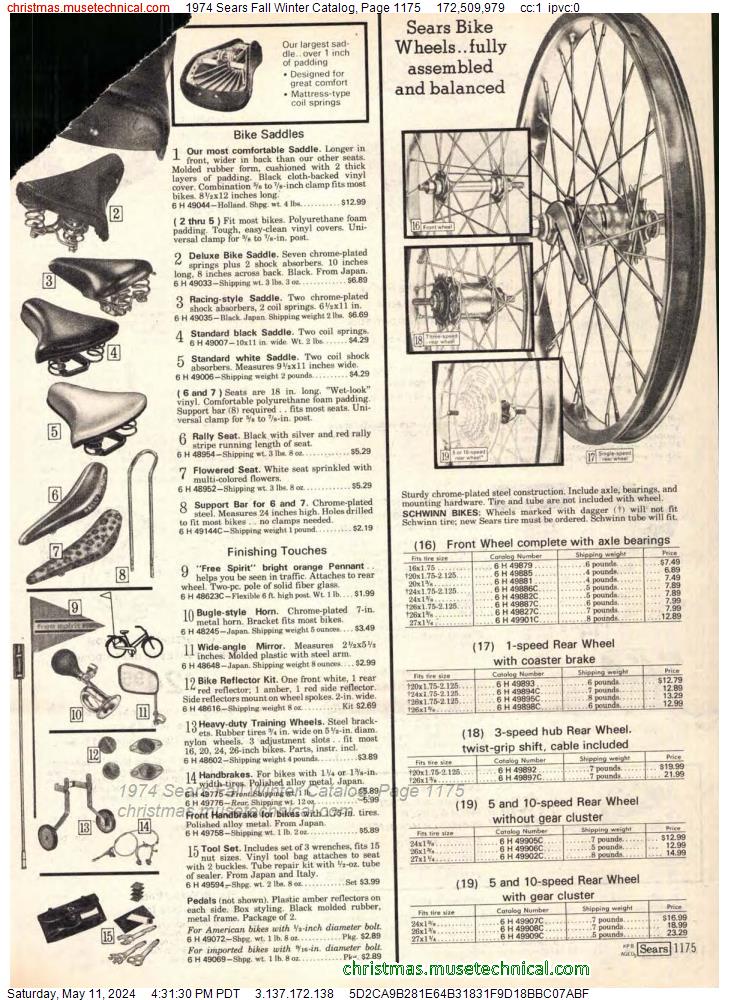 1974 Sears Fall Winter Catalog, Page 1175