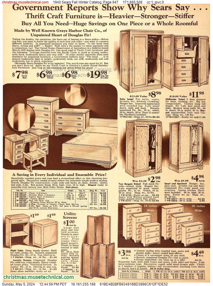 1940 Sears Fall Winter Catalog, Page 947