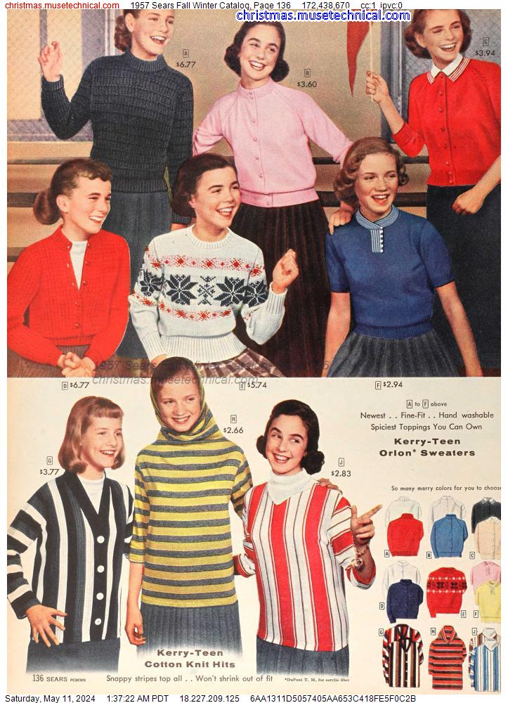 1957 Sears Fall Winter Catalog, Page 136
