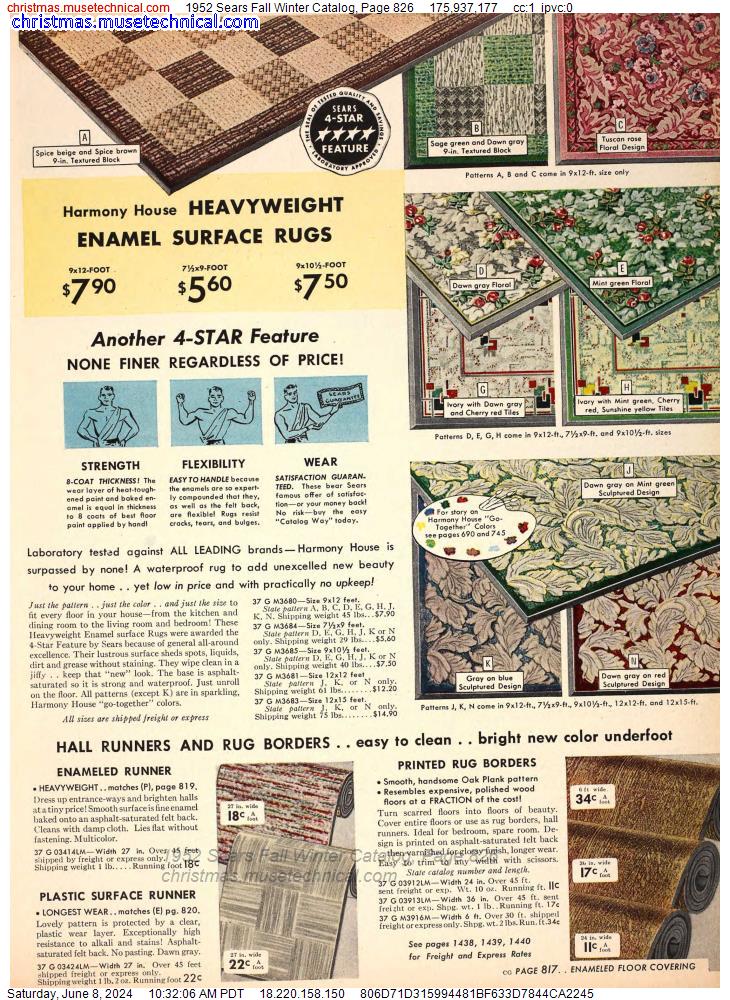 1952 Sears Fall Winter Catalog, Page 826