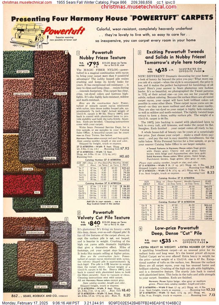 1955 Sears Fall Winter Catalog, Page 866