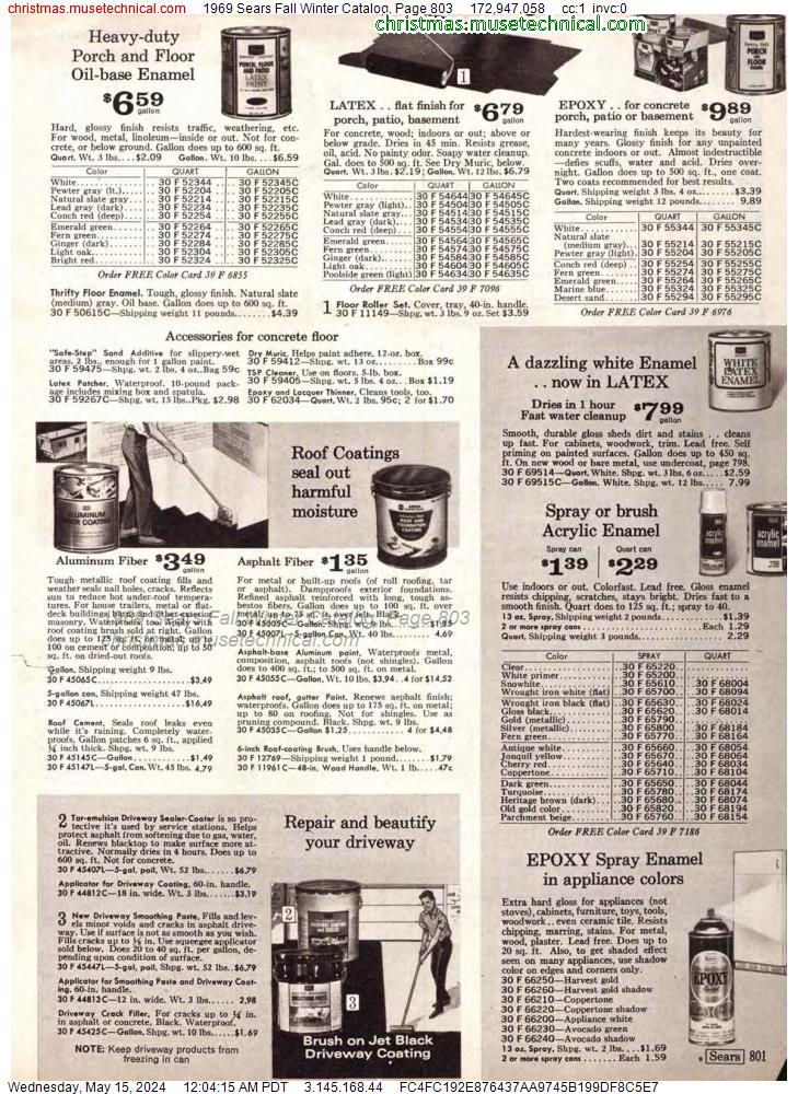 1969 Sears Fall Winter Catalog, Page 803