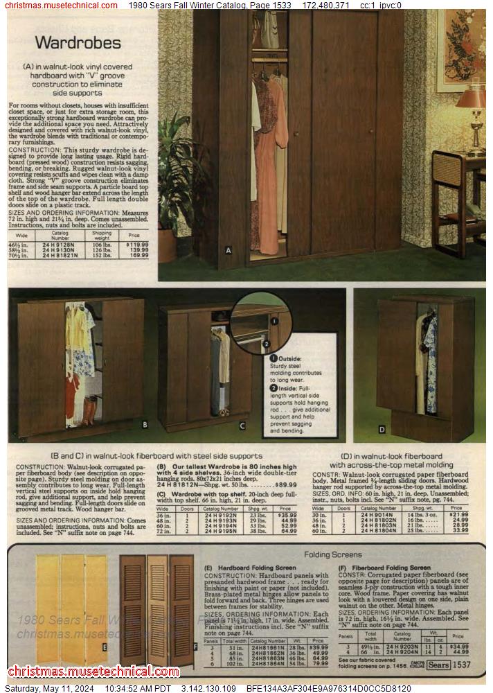 1980 Sears Fall Winter Catalog, Page 1533