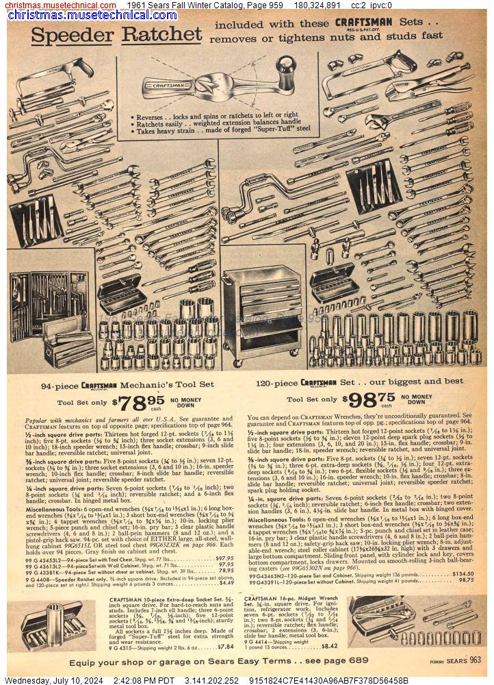 1961 Sears Fall Winter Catalog, Page 959