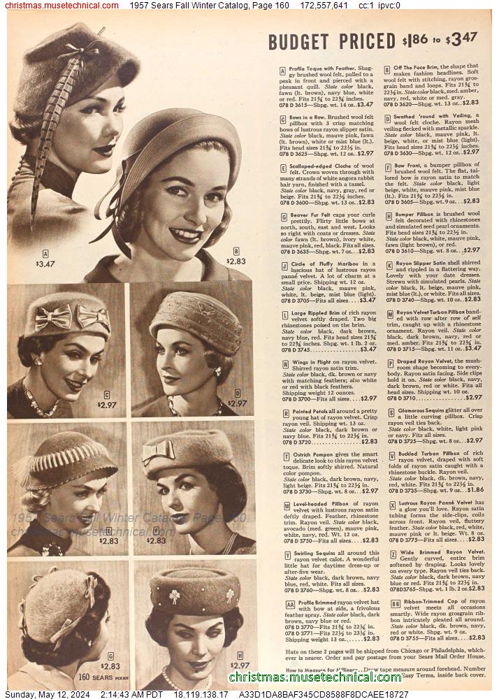 1957 Sears Fall Winter Catalog, Page 160