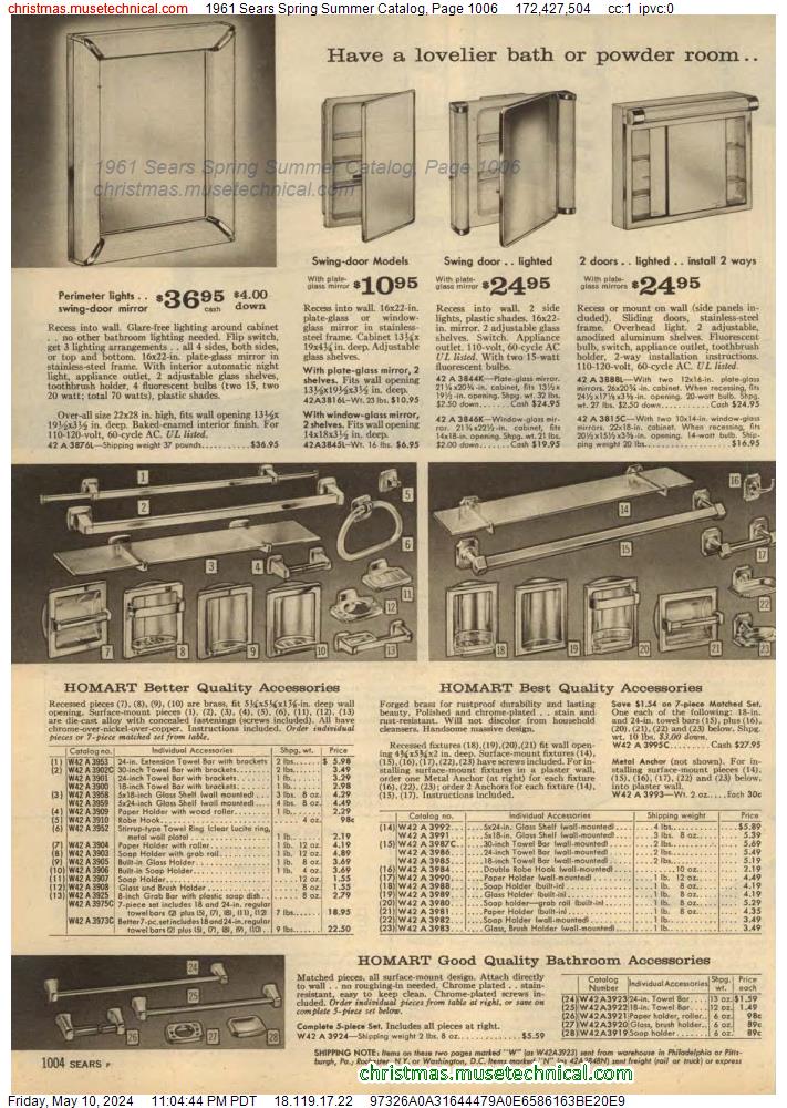 1961 Sears Spring Summer Catalog, Page 1006